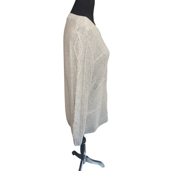 G.H. Bass & Co. Grey Long Sleeve Cable Knit Tunic Casual Office Sweater Buttons - Picture 4 of 8